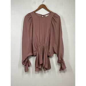 Peasant Tunic Blouse M Rosé Pink Dolman Poet Sleeves Keyhole Tie Back Soft Girl